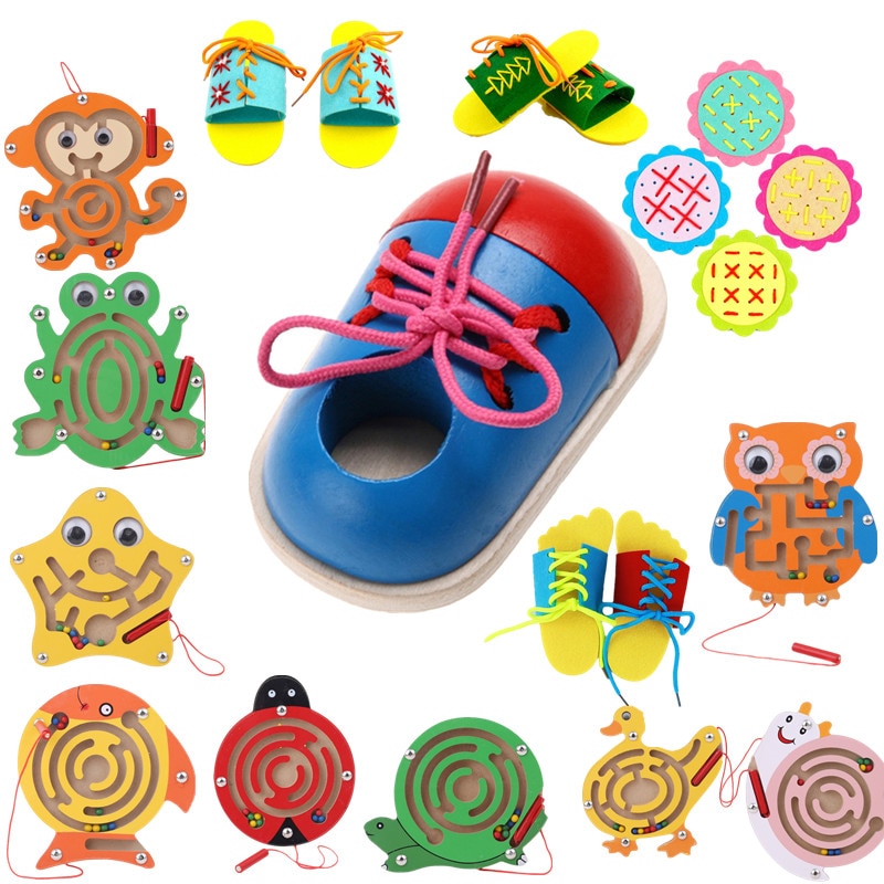 1Pcs Kids DIY Eva Clock Learning Education Toddler Lacing Shoes Montessori Kids Wooden Toys Children Toys