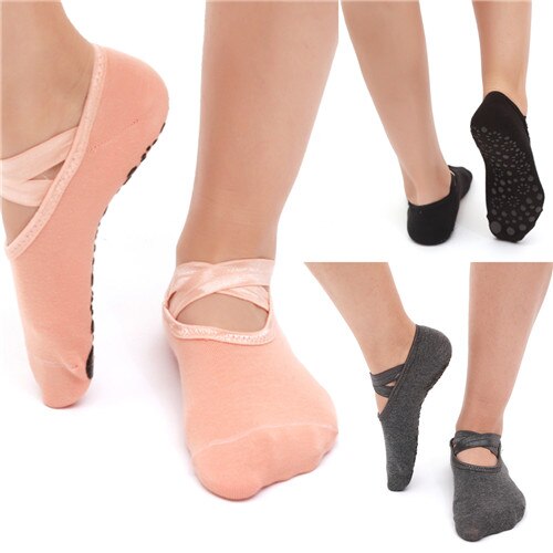 Vrouwen Professionele Anti Slip Bandage Sport Yoga Sokken Dames Ventilatie Pilates Ballet Sokken Dans Sok Slippers: BlackGreySkin 3