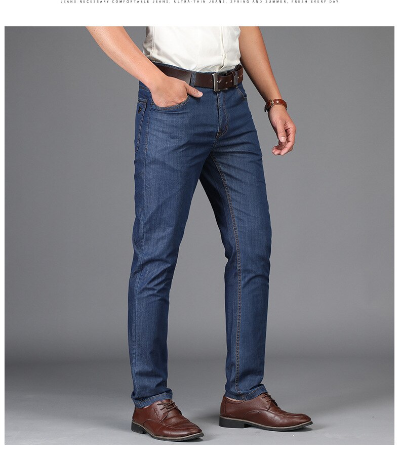 Js9852j sommer business jeans løse lige rør herrejeansbukser tencel stof afslappede herrebukser