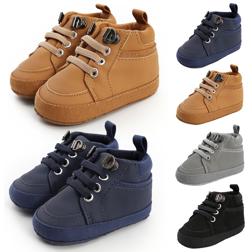 Cheville en Pu, chaussures pour bébés filles et garçons, bottes avec liaisons croisées solides en coton, toutes saisons, premières marches, à lacets