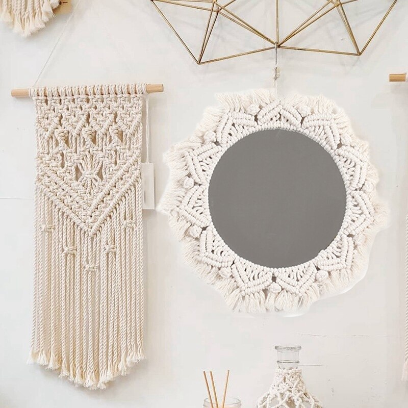 Macrame Spiegel Handgemaakte Tapijt Make-Up Spiegel Compact Bohemen Decoratie Thuis Slaapkamer Decoratieve Spiegels Muur Spiegels