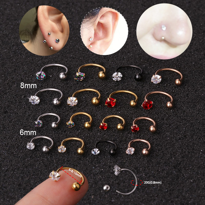 Arete de acero inoxidable con forma de hélice para la nariz, pendiente de 20G, 6-10mm, para Piercing de oreja, para el lóbulo, Tragus, cartílago, 2 unidades