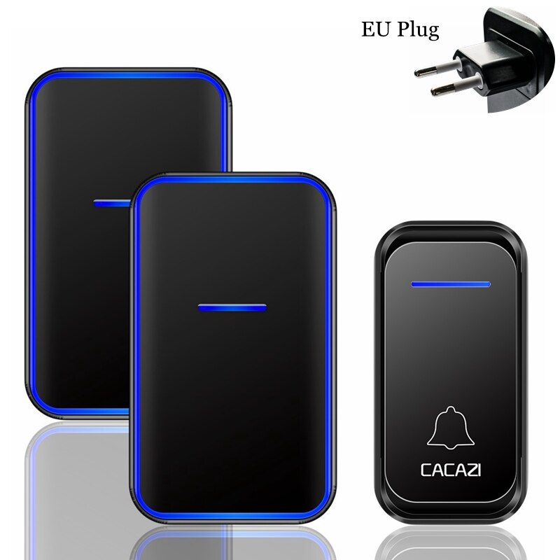 CACAZI Draadloze Deurbel Waterdicht 300M Remote 1 2 Knop 1 2 Ontvanger US EU UK Plug Smart Home Welkom bellen Deurbel: black 1x2 EU