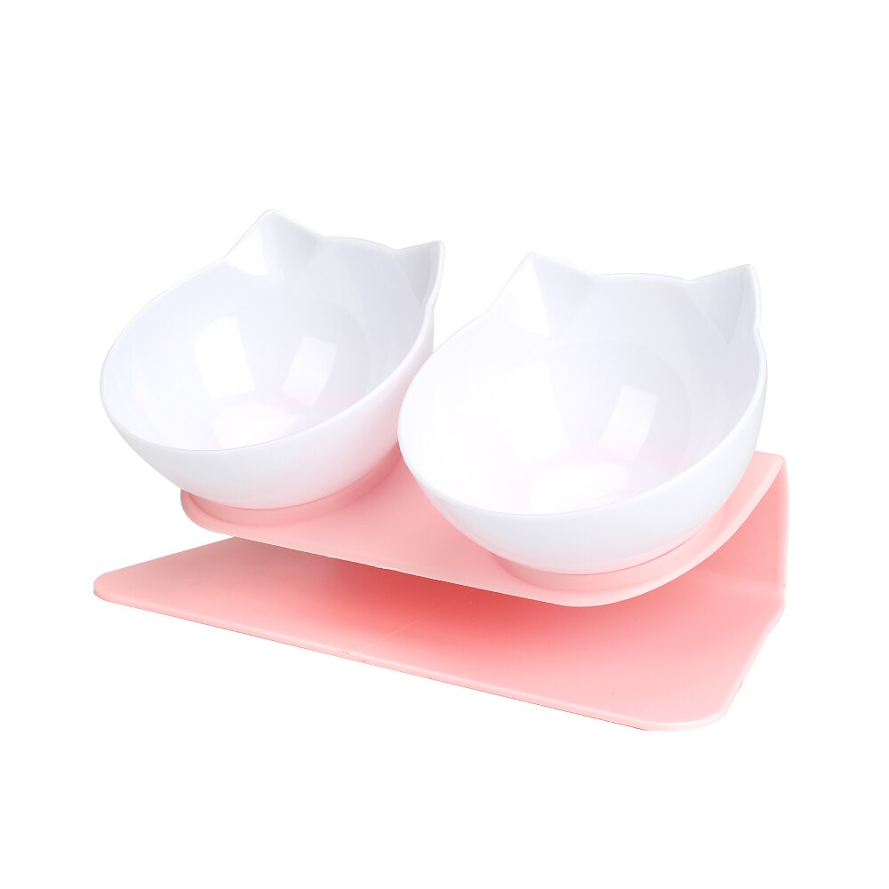 Cat Double Bowl Kitten Bowl Dog Bowl Transparent Material Non-slip Food Bowl With Protection Cervical Transparent Cat Supplies: Double-White-P