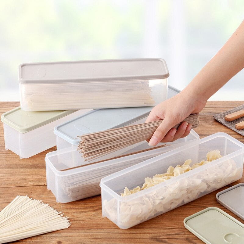 Large Capacity Airtight Rectangular Pasta Box Noodles Container Kitchen Food Storage Clear Seal Jar Fresh-keeping Case