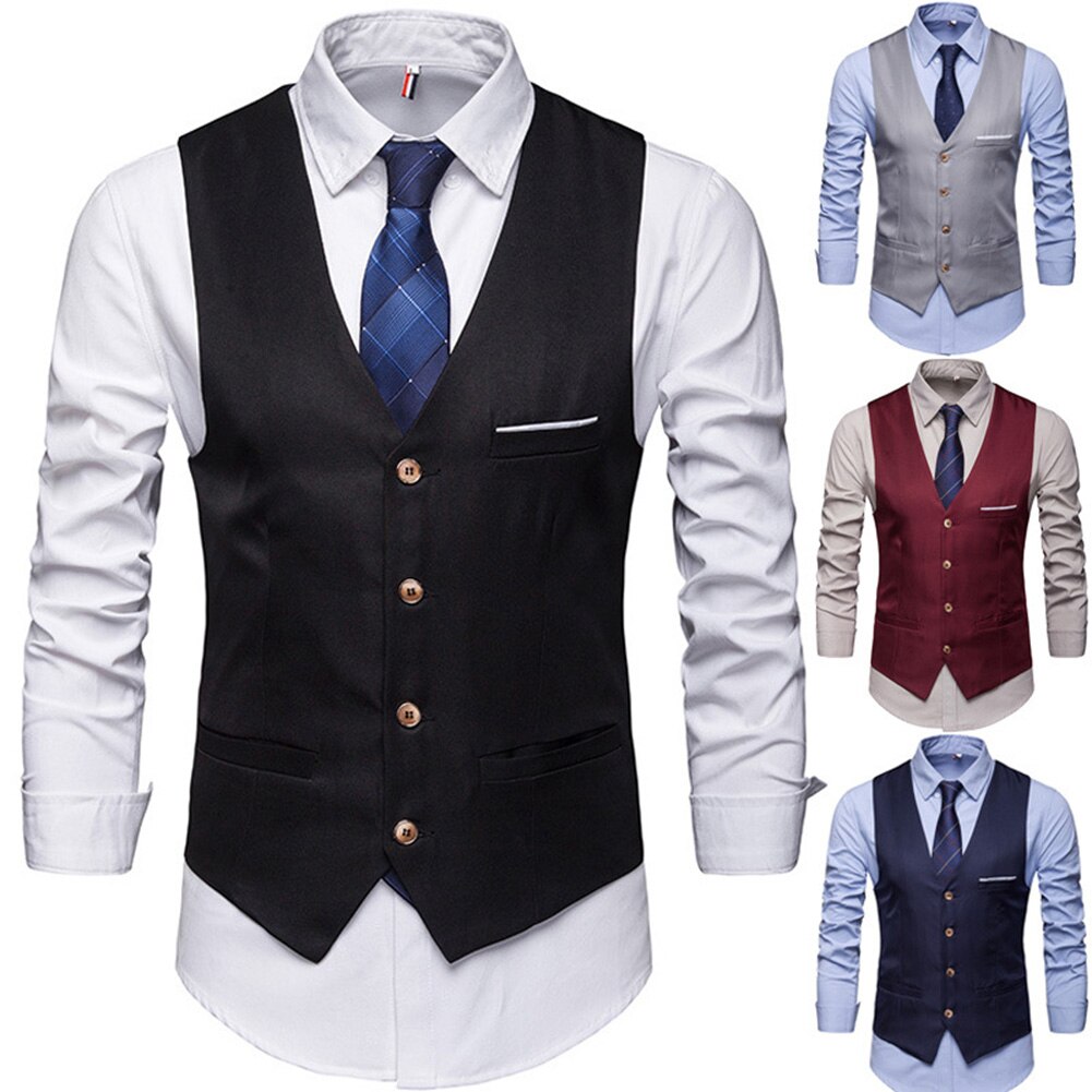 Male Formal Dress Suit Vests Slim Fit Men Suit Vest Male Party Waistcoat Homme Casual Sleeveless Business Jacket