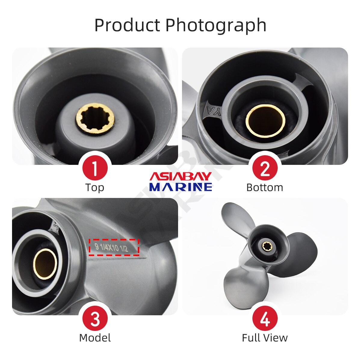 För honda 8hp 9.9hp 10hp 15hp 20hp utombordare propeller 9 1/4* 10 1/2 motor aluminiumlegering 3 blad 8 spline marinmotordel