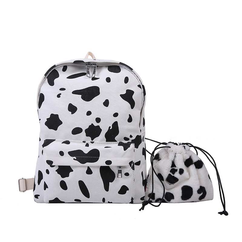 2 Stks/set Leuke Melk Koe Afdrukken Rugzak Vrouwen Canvas Reizen Mochila Schooltas Voor Tiener Meisjes Mode Rugzak