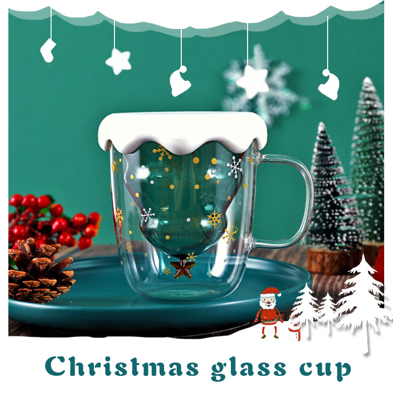 Kerst Ster Die Beker Creatieve Kerstboom Kantoor Koffie Cup Dubbel Glas Cup Mok Met Cover Christmas