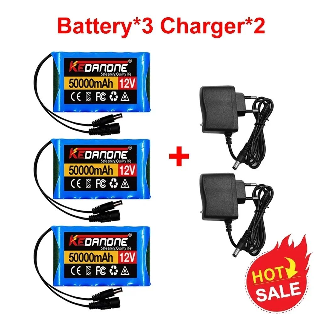 Portable Super 12V 50000mah Rechargeable Lithium Ion Battery Pack Capacity DC 12.6v 30Ah CCTV Cam Monitor + Charger: Red