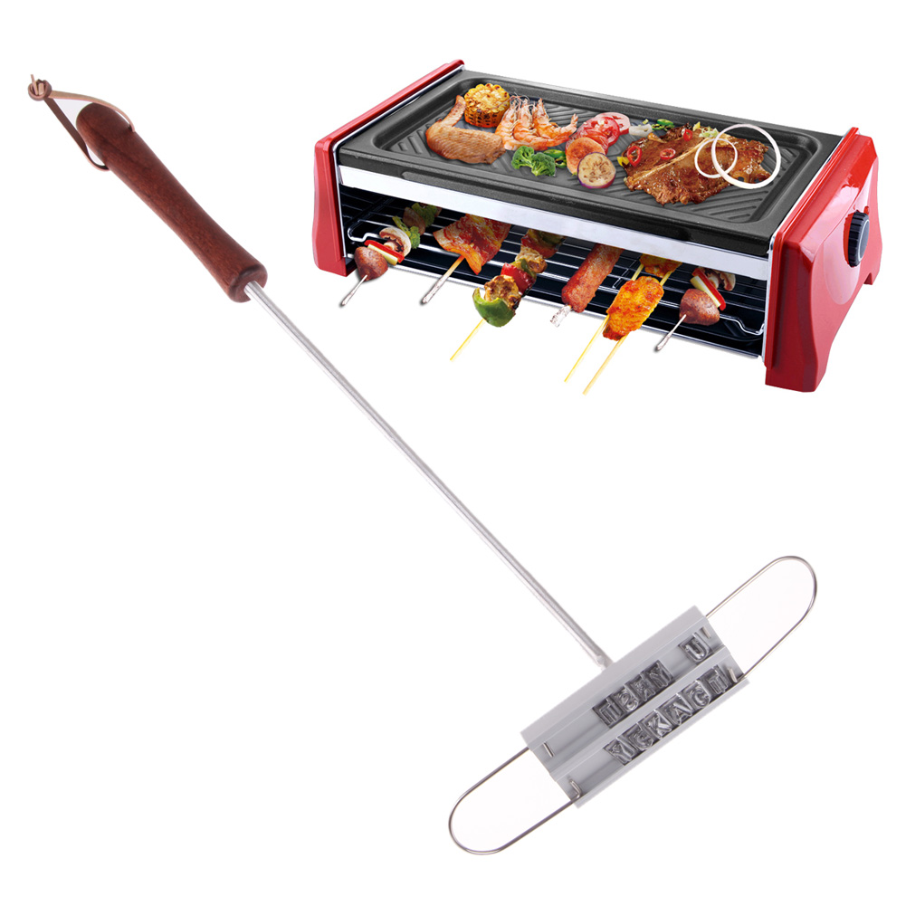 Marcador de carne de barbacoa con personalidad, marcador de carne de hierro para barbacoa con letras intercambiables, herramienta de barbacoa intercambiable con 55 letras