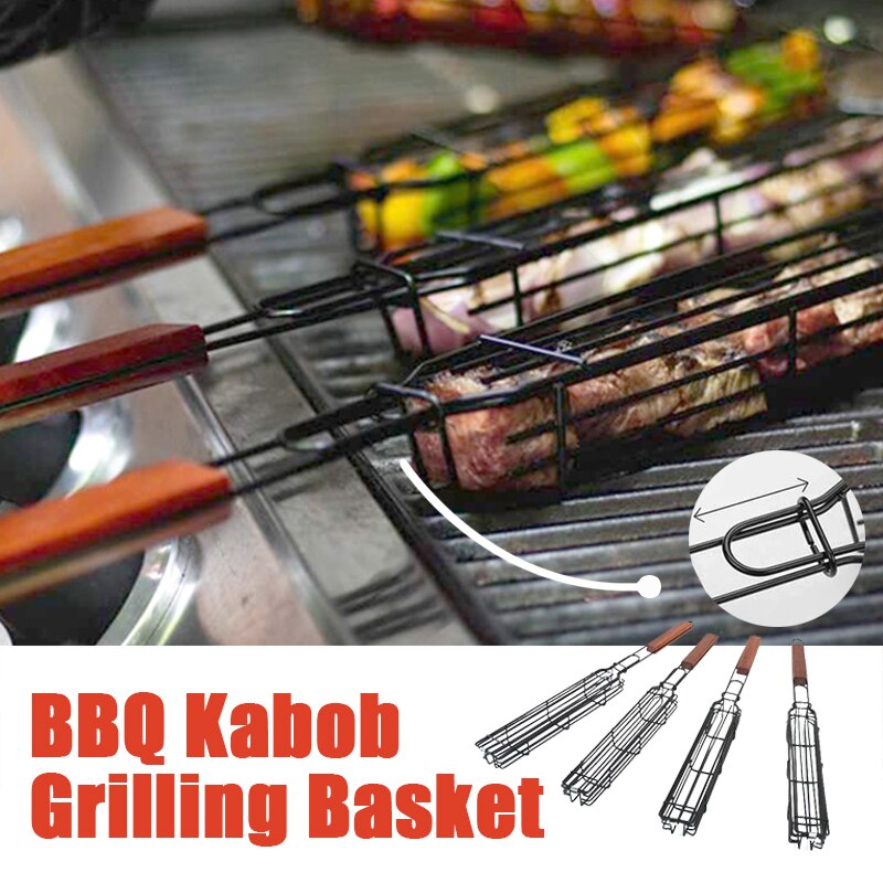BBQ Grilling Basket Tools Stainless Steel Nonstick Barbecue Grill Basket Portable Mesh Kitchen Tools kitchen accessories Basket