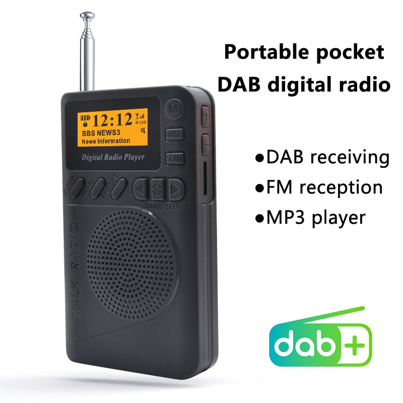 Digital DAB Radio Portable FM pocket Radio Receiver Rechargeable Mp3 player With LCD Display Good Sound Speakers for Home