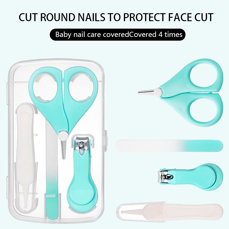 4 unids/set, cortauñas portátil para bebé, Kit de salud infantil, recortador de dedos de seguridad, tijeras, herramientas de cuidado de limpieza diario: Verde claro