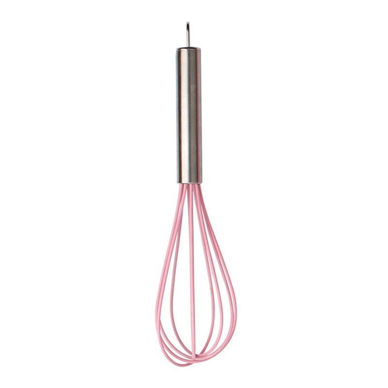 Silicone Whisk Stainless Steel Handle Egg Beater Kitchen Utensils for Blending Whisking Beating and Stirring Kitchen Egg Tools: Pink