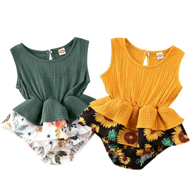 Baby peuter baby meisjes ruches jumpsuit 0-24m mouwloze bloemen print bodysuit zonnepak outfit kleding