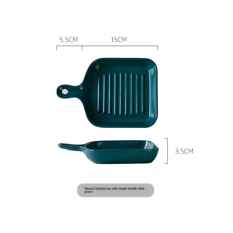 Prosty kolor nordycki szkliwione ceramiczne blacha robić pieczenia kreatywny uchwyt zachodniej taca gastronomiczna strona główna taca śniadaniowa piekarnik makaron pieczony ryż: ciemny zielony