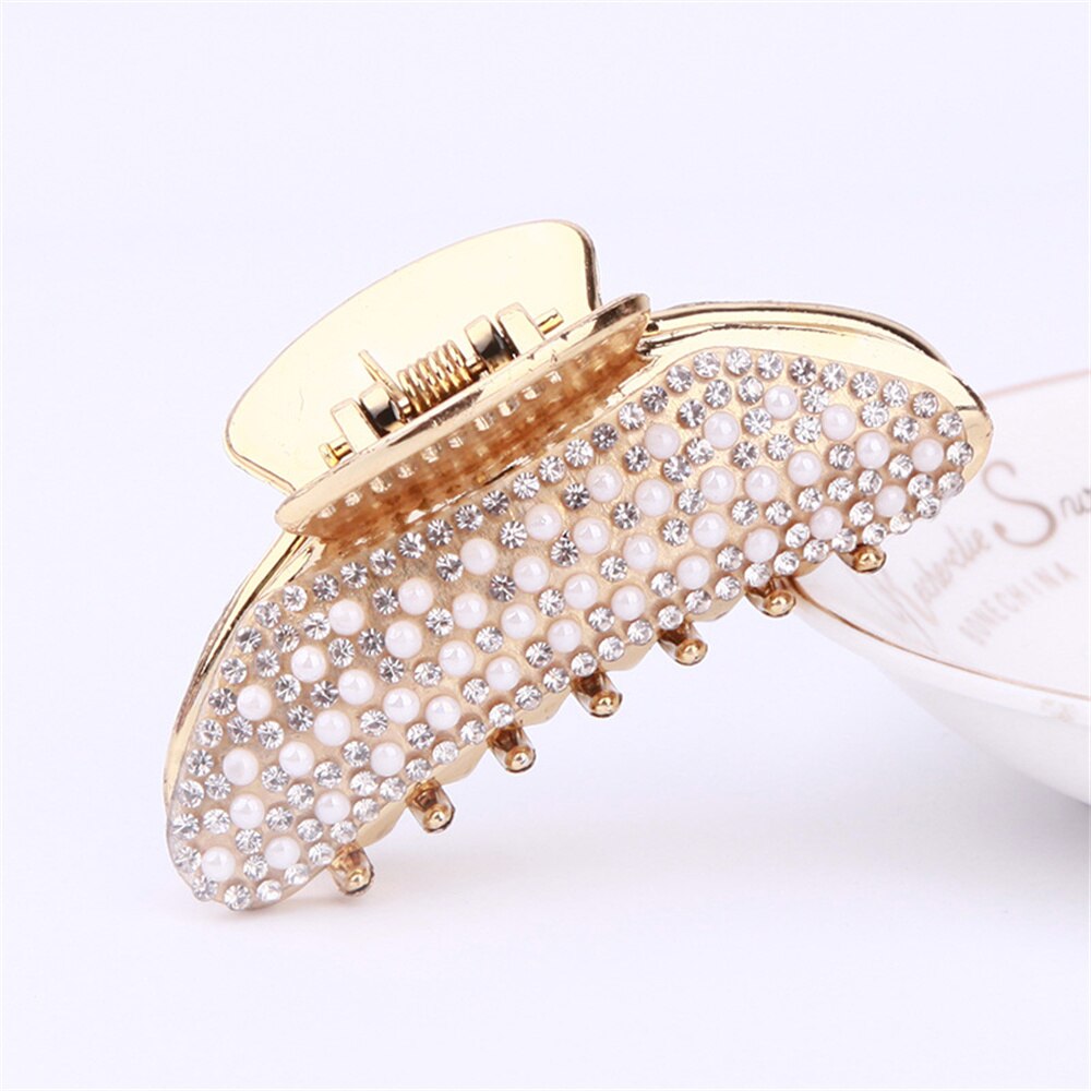 Glitter rhinestone hårklør for kvinner legert hårnåler krabbeklemme kjerringrokk grip klips hårtilbehør: D