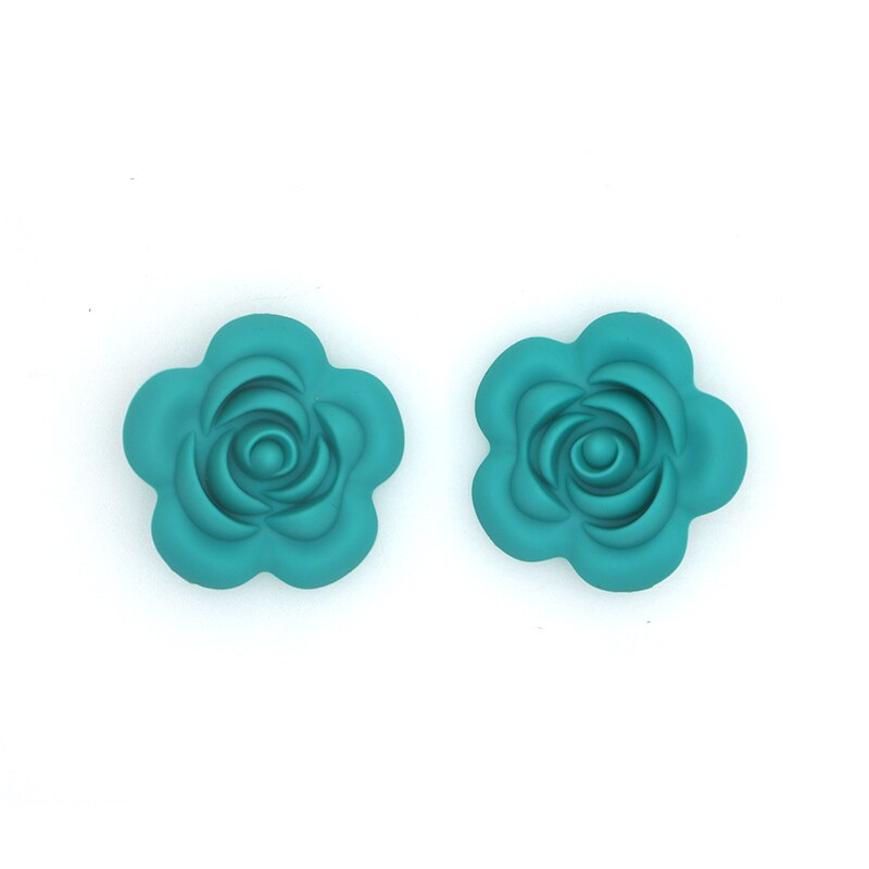 Kovict 10 stk silikone rose perler bpa gratis babybørster perler blomst form babybitringer til babybørser halskæde fremstilling: Turkis