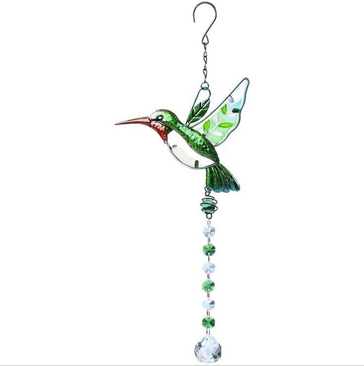 Stained Glass Window Hangings, Hummingbird Suncatchers Crystals for Windows,Clear Crystals Ball Prisms with Hummingbird Ornament: Green style 1