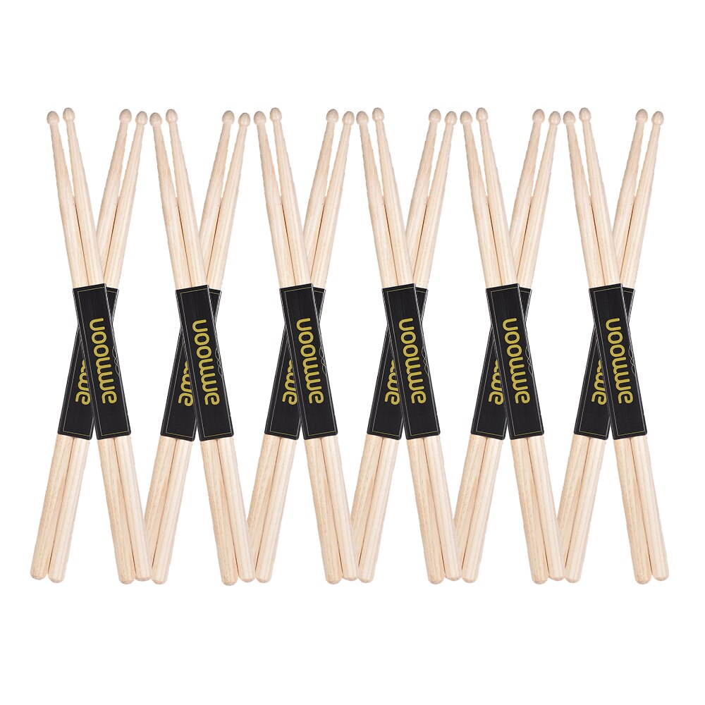 ammoon 12 Pairs of 5A Wooden Drumsticks Drum Sticks Fraxinus Mandshurica Wood Drum Set Accessories