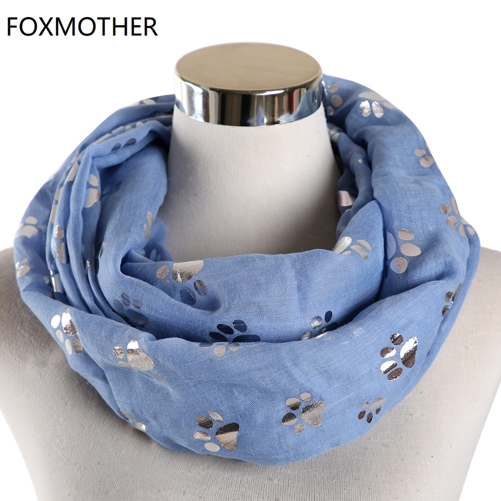 FOXMOTHER Neue Blau Grau Weiß Farbe Folie Splitter Katze Hund Pfote Schal Snood Ring Unendlichkeit Schal Frauen Damen