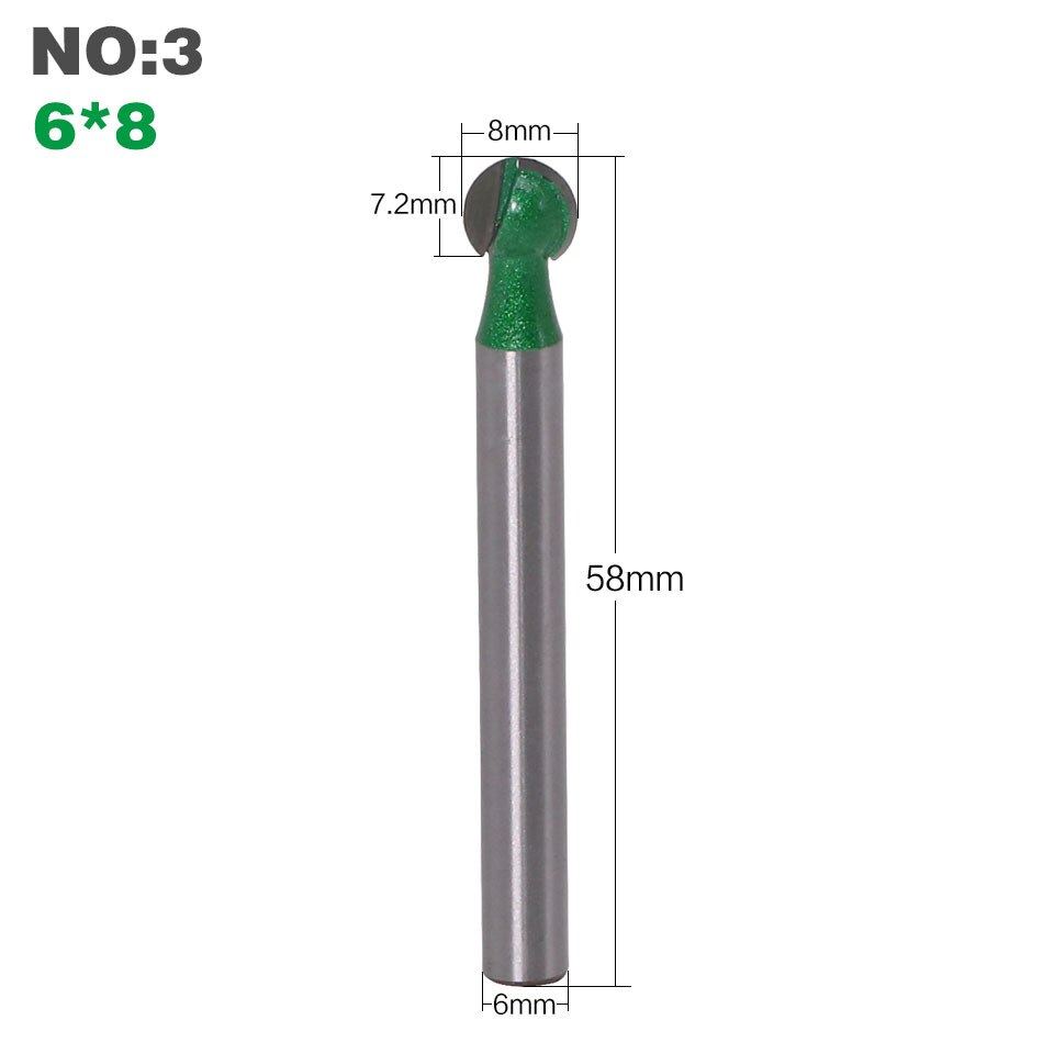 1PC 3MM 6MM Shank Milling Cutter Wood Carving Ball Nose Round Carving Cove CNC Milling Radius Core Tungsten Carbide Router Bit: 03