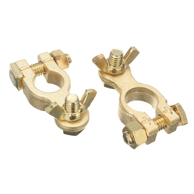 2PCS Battery Terminals Clamps Heavy Duty Gold Finish Battery Terminals Clamp Dual Connector Positive Negative Connectors Clamps
