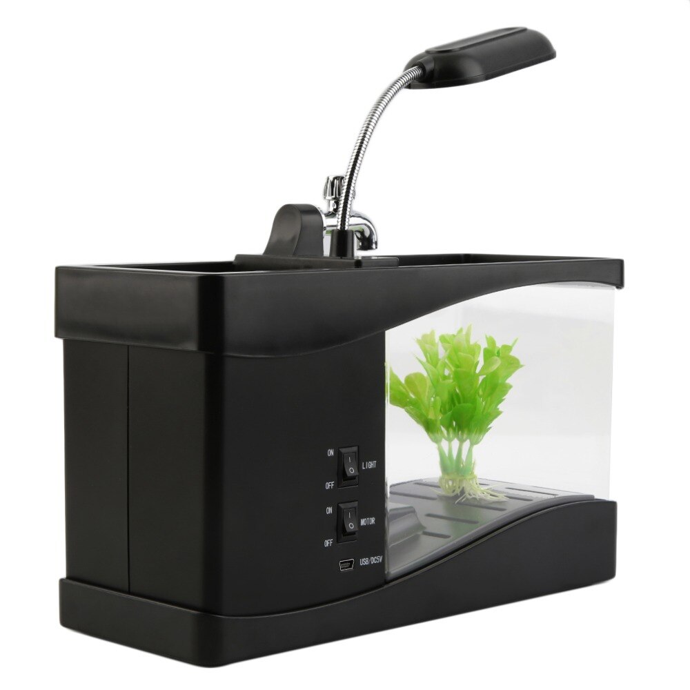 Mini Aquarium de bureau USB 5V 1 pc | Mini réservoir de poissons, Aquarium LCD, minuterie, horloge, lumière noir, couleur 24*10*14cm