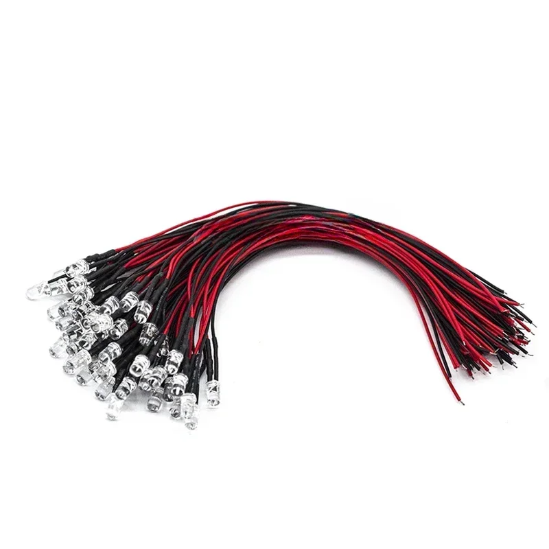 10/50 stk. 3v 5v 12v 24v dc 5mm vannklare ledet-dioder rød/grønn/blå/gul/uv/oransje/rosa/varm/hvit/rgb forhåndskablet 20cm- kabel