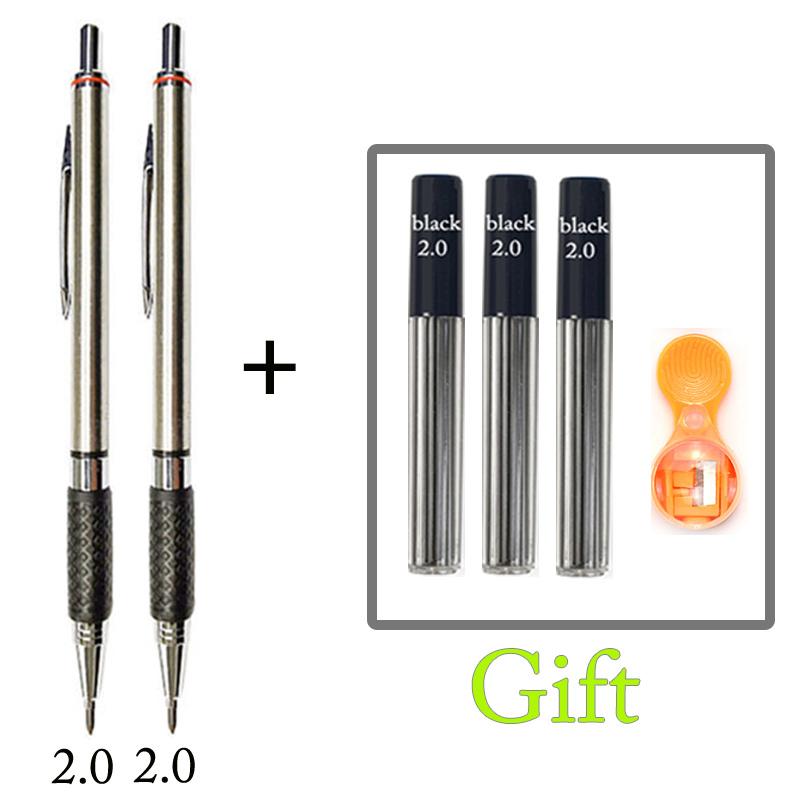2.0 Mm Mechanical Pencil Full Metal Automatic 2mm Color Pen School Black Lead Color Refill For Painting Engineering Drawing: light yellow