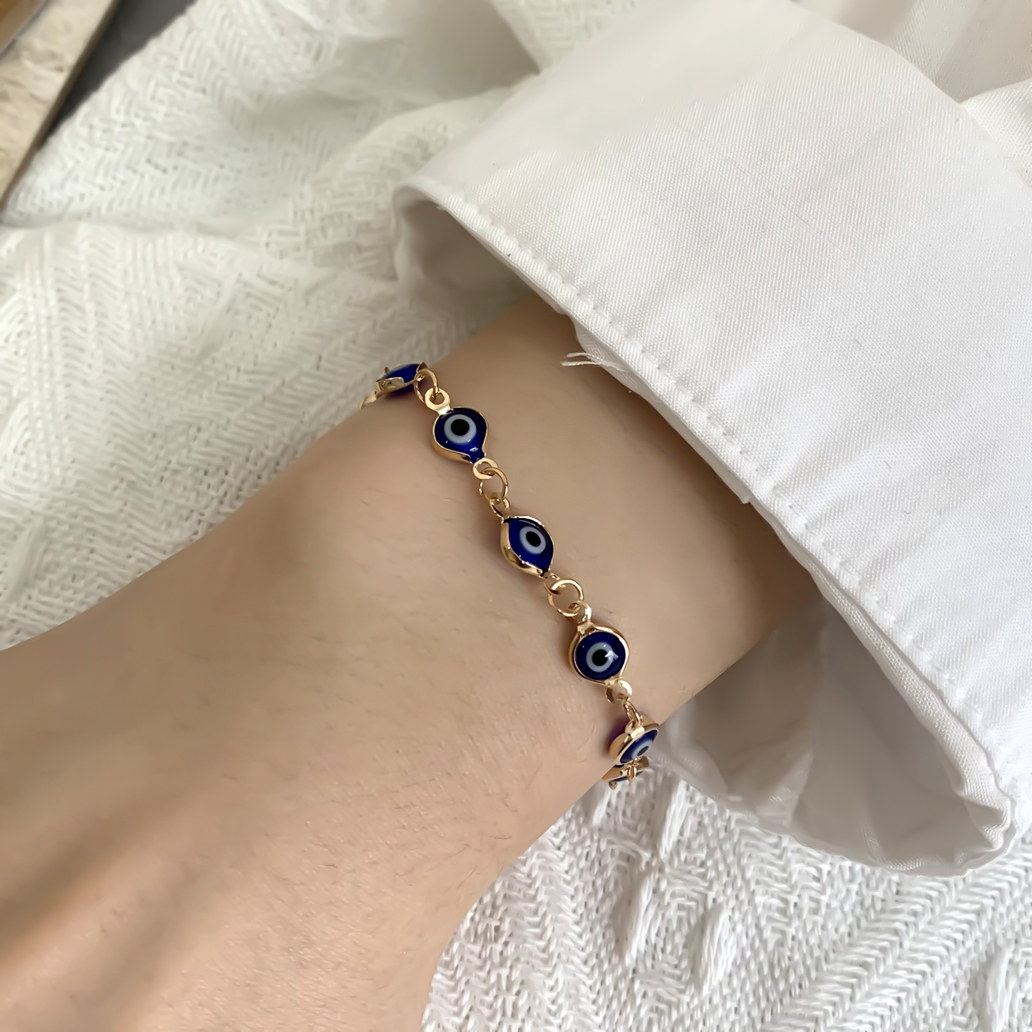 Turkse Lucky Evil Eye Armband Voor Dames Heren Handgemaakt Rood Blauw Oog Goud Kleur Link Ketting Armband Lucky Charme Sieraden Polsband