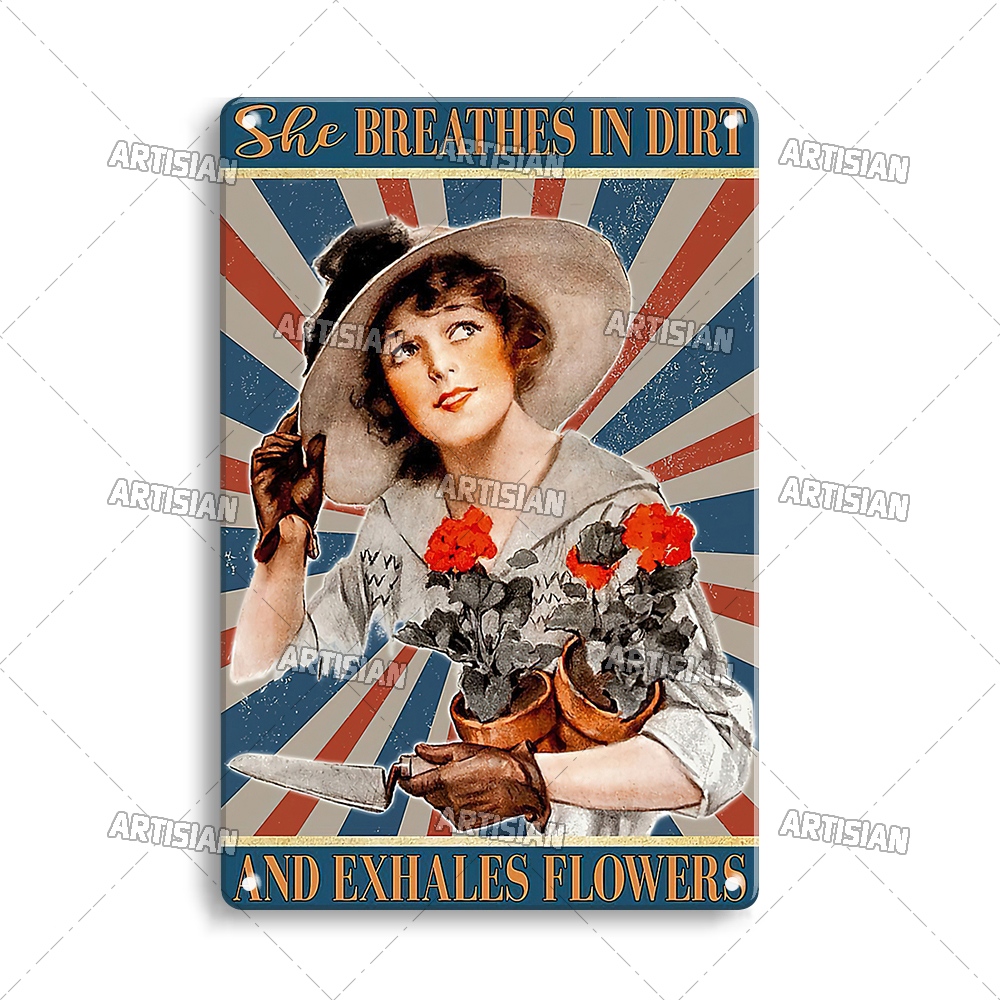 Artisian Tuin Metalen Poster Plant Tin Teken Meisje Decoratieve Plaque Wall Decor Garage Bar Pub Club Hotel Keuken Thuis Man cave: Blauw