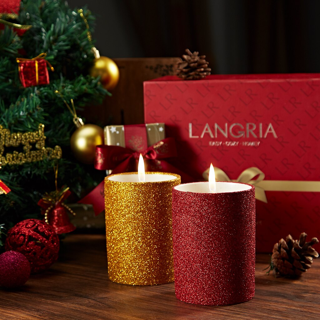 LANGRIA 3-In-1 Rose Geurkaars Kit Bevat Kaarsendover & Lont Trimmer Glinsterende Keramische Cup Set met Prachtige Geschenkdoos