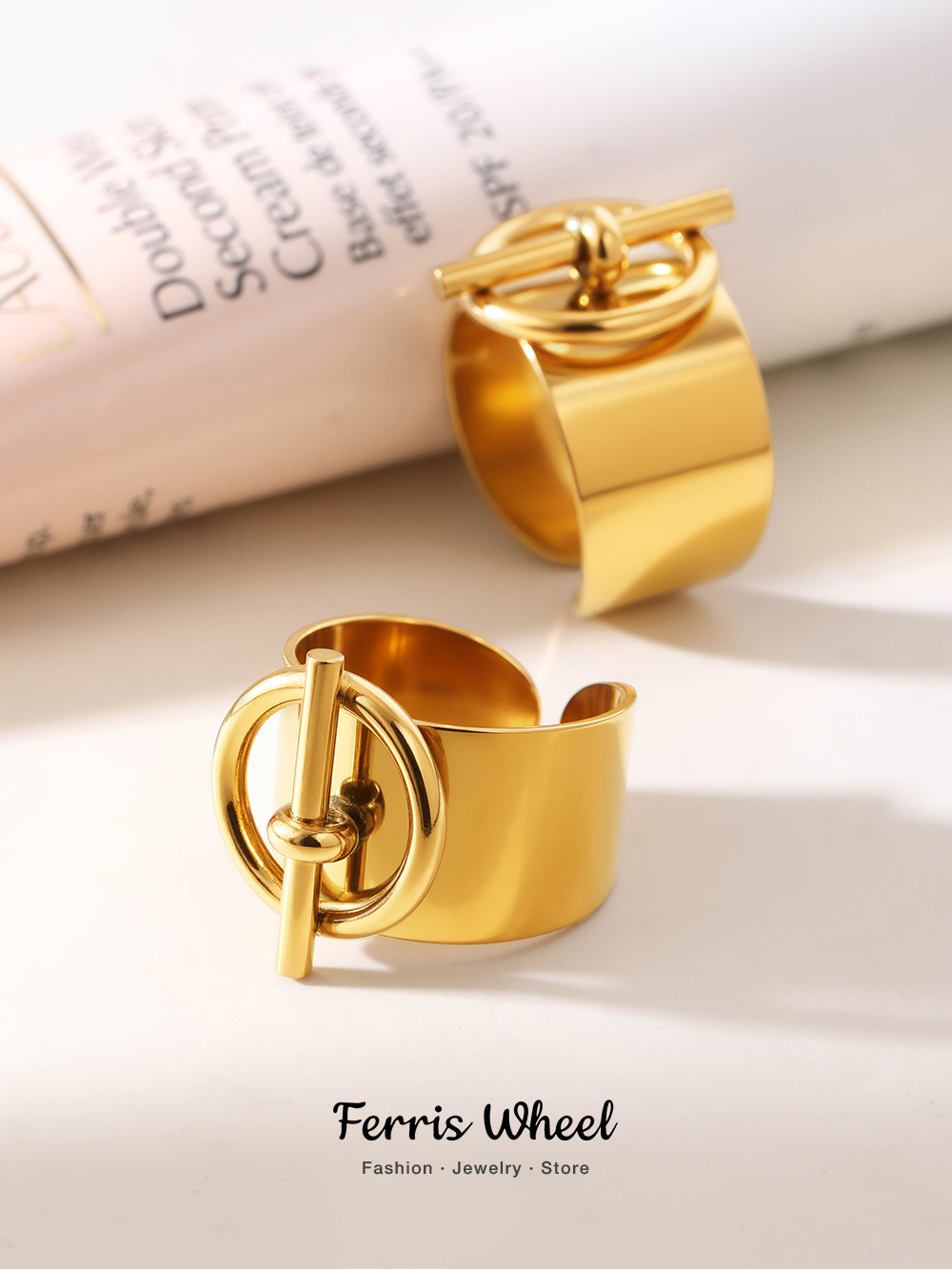 Anillos de acero inoxidable ajustables para mujer, anillo abierto Punk chapado en oro de 18K, accesorios de joyería de , para parejas