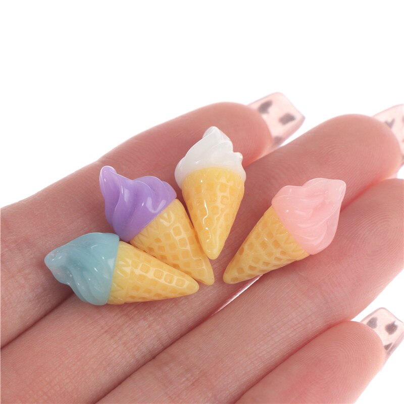 10 Uds. De conos de helado de resina en miniatura, suministros DIY, accesorios, juguetes para juego de imitación