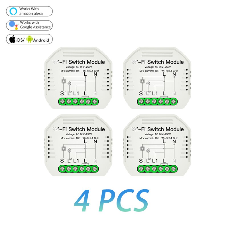 Tuya Smart Leven 1/2 Manier Wifi Smart Switch Module Afstandsbediening Voice Control Werkt Met Alexa Google Thuis smart Home: 4 PCS