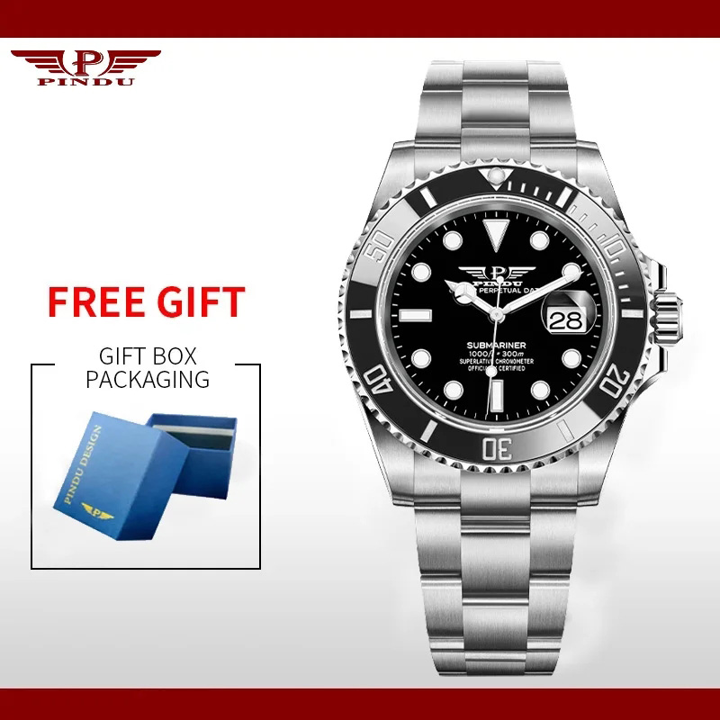 Reloj Hombre PINDU Water Ghost Reloj de pulsera mecánico para Hombre 40MM Reloj automático de cerámica de lujo para Hombre Relojes Masculino: Marrón