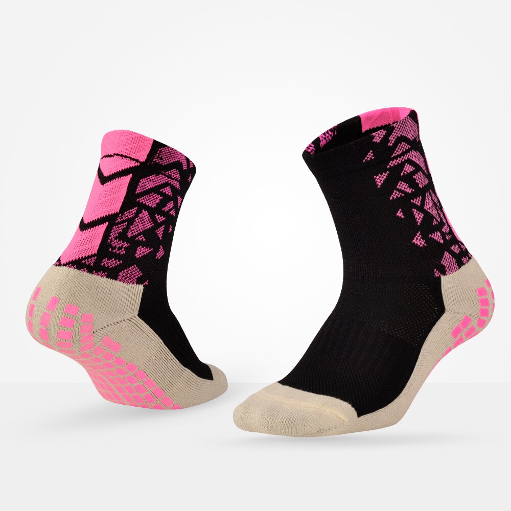 #39 fodbold skridsikker sokker herre sportsstrømper tyk håndklæde bund lim tube anti-skrid fodbold svedabsorberende sokker: Sort lyserød