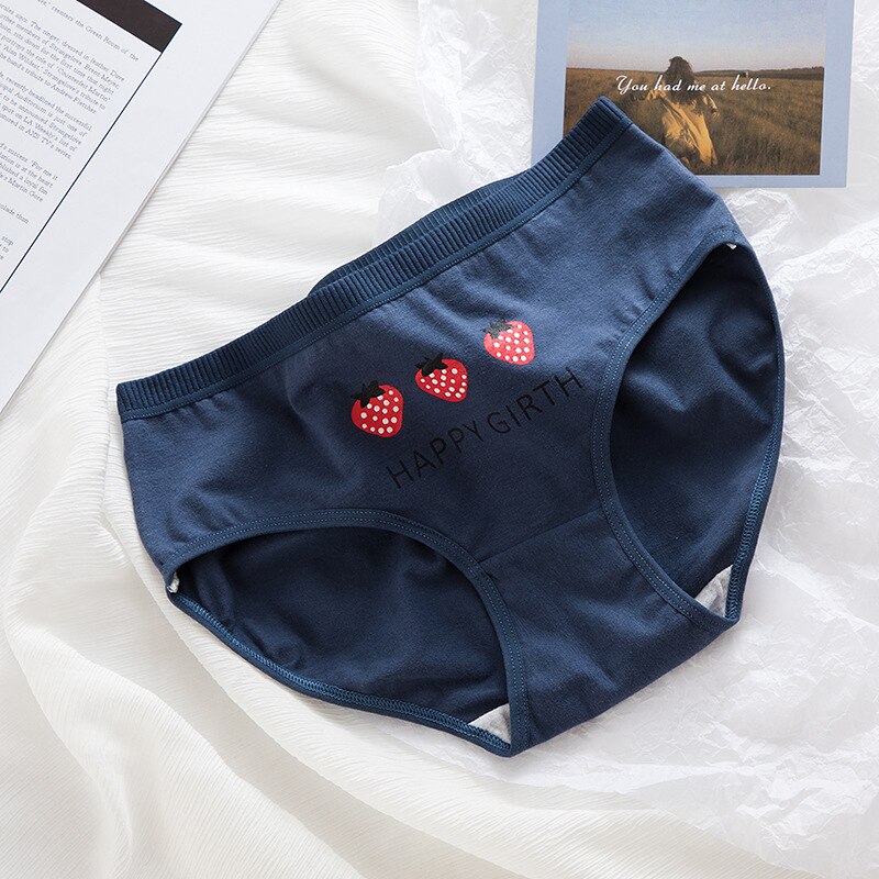 Sous-vêtements en coton bleu imprimé fraise, 6, pièces/ensemble, taille moyenne, entrejambe, culotte Triangle pour enfant et adolescent