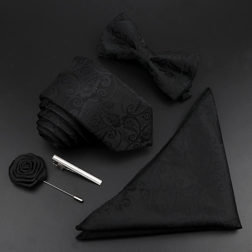 Enfärgad siden herr slips set polyester jacquard vävd slips fluga kostym vintage röd blå för brudgummen företag bröllopsfest