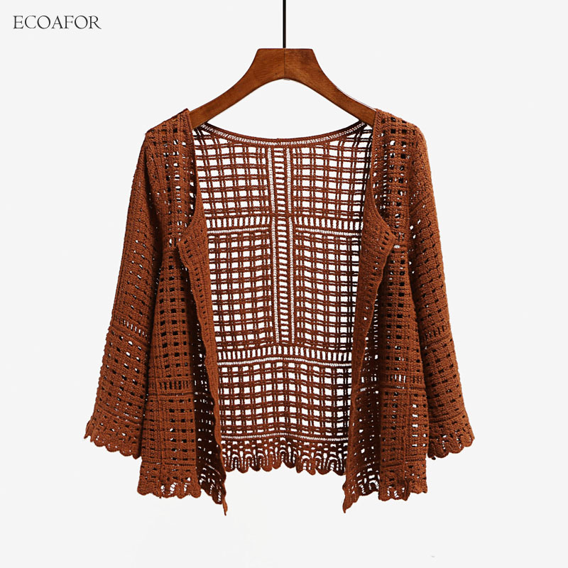 3 kleuren vrouwen Drie Kwart Mouw Gehaakte Bolero Vrouwelijke Kant Hollow Out Trui Cape Dames Knipsel Geometrische Vest Schouderophalen