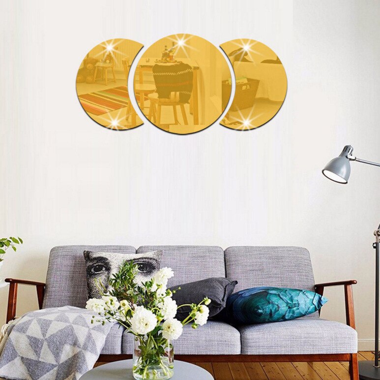 Espelho 3d efeito adesivo de parede decoração de fundo combinação redonda espelhos decorativos adesivo banheiro mão lavar papel parede: gold
