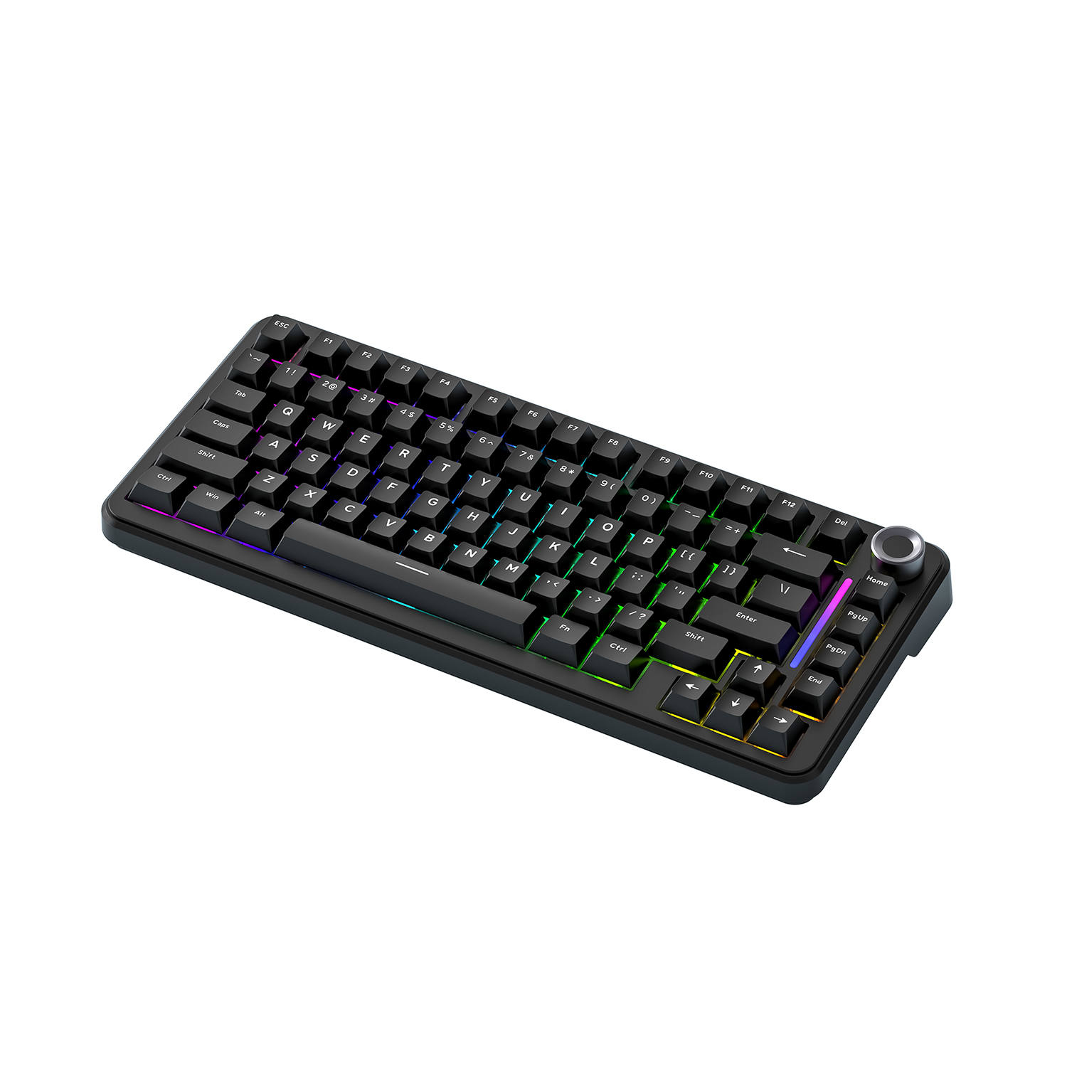 F75 - draadloze mechanische toetsenborden met verwisselbare toetsen, 75%  bluetooth-poorten met drie modi, /2.4g/ usb-c-poorten, rgb-achtergrondverlichting, montage met rubberen afdichting, , 4000 mah-batterij met lange levensduur.: Zwart