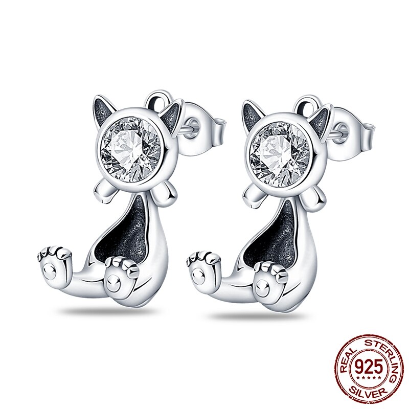 Mula 2022 Parel Oorbellen Voor Vrouwen Pendientes Plata 925 Leuke Kat Stud Oorbellen Zilver 925 Feather Dangle Oorbellen: STE025