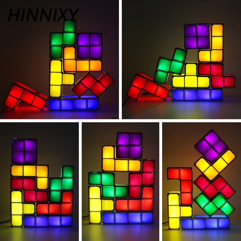 Hinnixy Baby Nachtlampje DIY Tetris Puzzel Verlichting Stapelbaar Kubus Speelgoed Nachtkastje Kleurrijke LED Lamp Decor Kinderen's