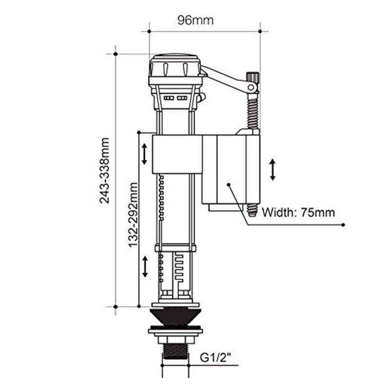 Essentials Bottom Entry Float Flush Cistern Valve Fill Valve 1/2 inch Plastic Inlet