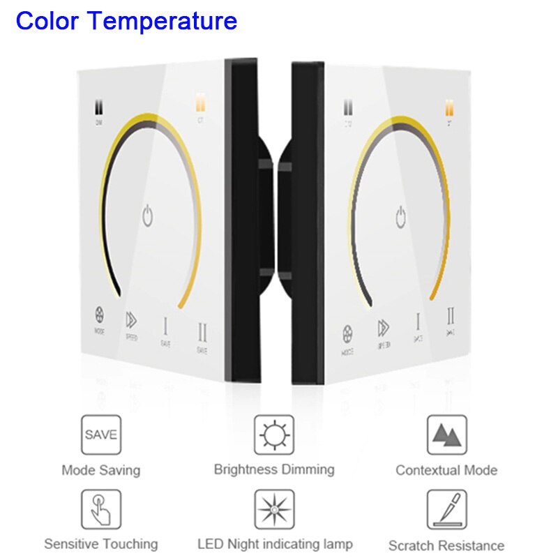 86 Touch Panel Switch DC12-24V Controller Light Dimmer Switch single color/CT/RGB/RGBW LED Strip Tempered Glass Wall Switch