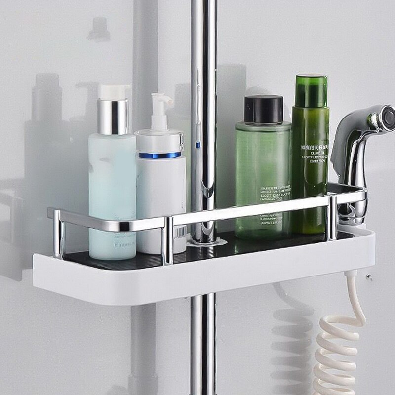 Adjustable Bathroom Pole Shower Shelf Shower Caddy Organizer Shower Head Stand Soap Shampoo Storage Rack Lifting Rod Shower Tray