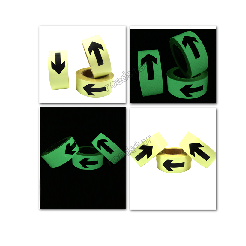 5CM X 10M 5cm width glow in the dark tape lasting 4 hours wiht arrow printing for safety guiding